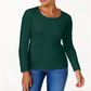 Karen Scott Blusa de algodão feminina com decote redondo, verde, tamanho extragrande