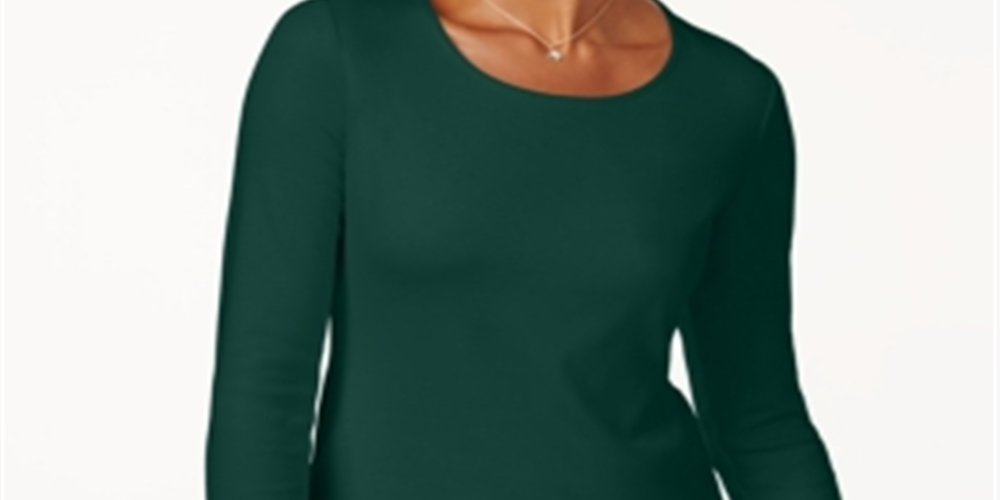 Karen Scott Blusa de algodão feminina com decote redondo, verde, tamanho extragrande