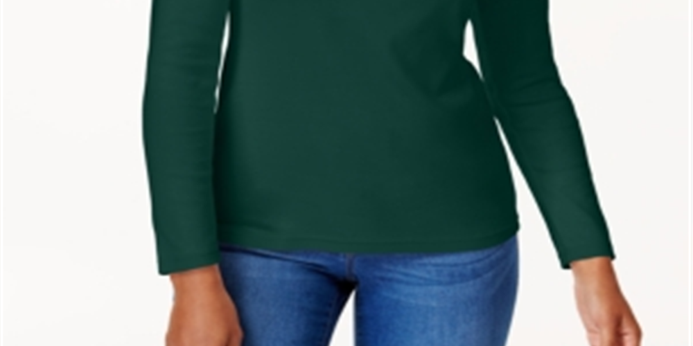 Karen Scott Blusa de algodão feminina com decote redondo, verde, tamanho extragrande