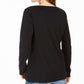 Karen Scott Top de algodão com detalhes femininos, preto, tamanho X-S
