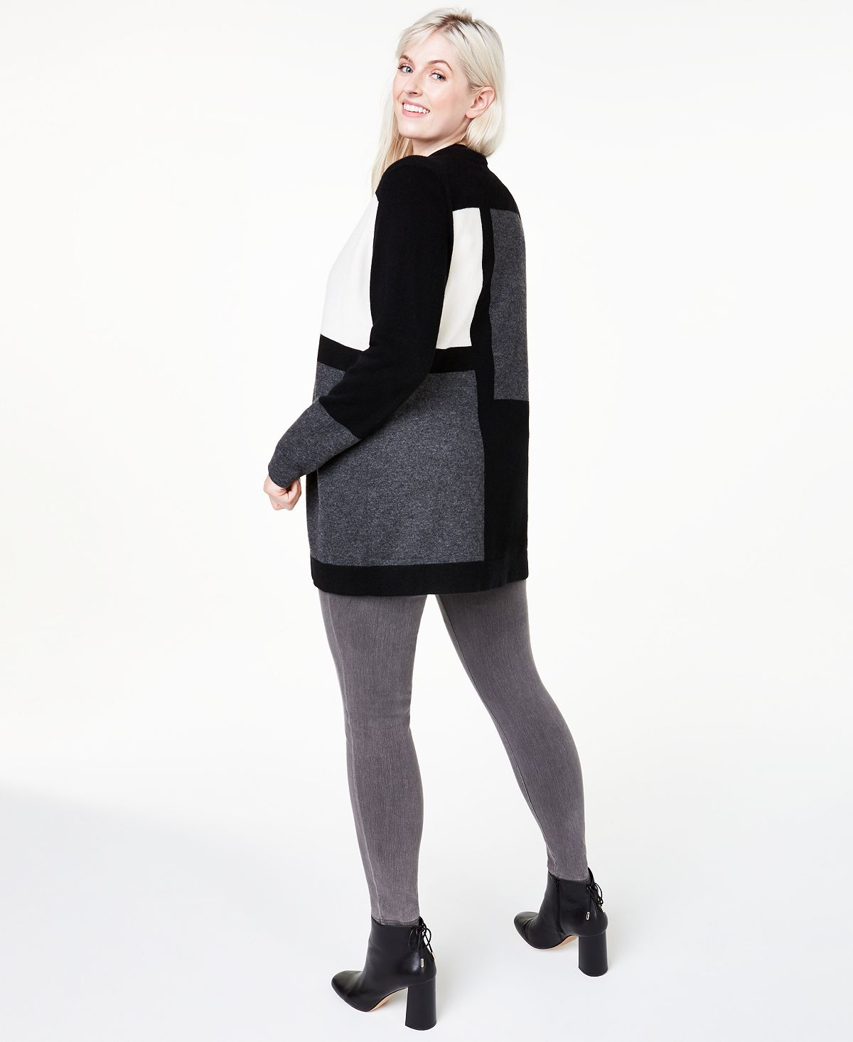 Cardigan feminino de cashmere plus size com blocos de cores Charter Club, preto, tamanho 3X