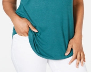 JM Collection Top feminino com decote redondo, verde, tamanho X-S