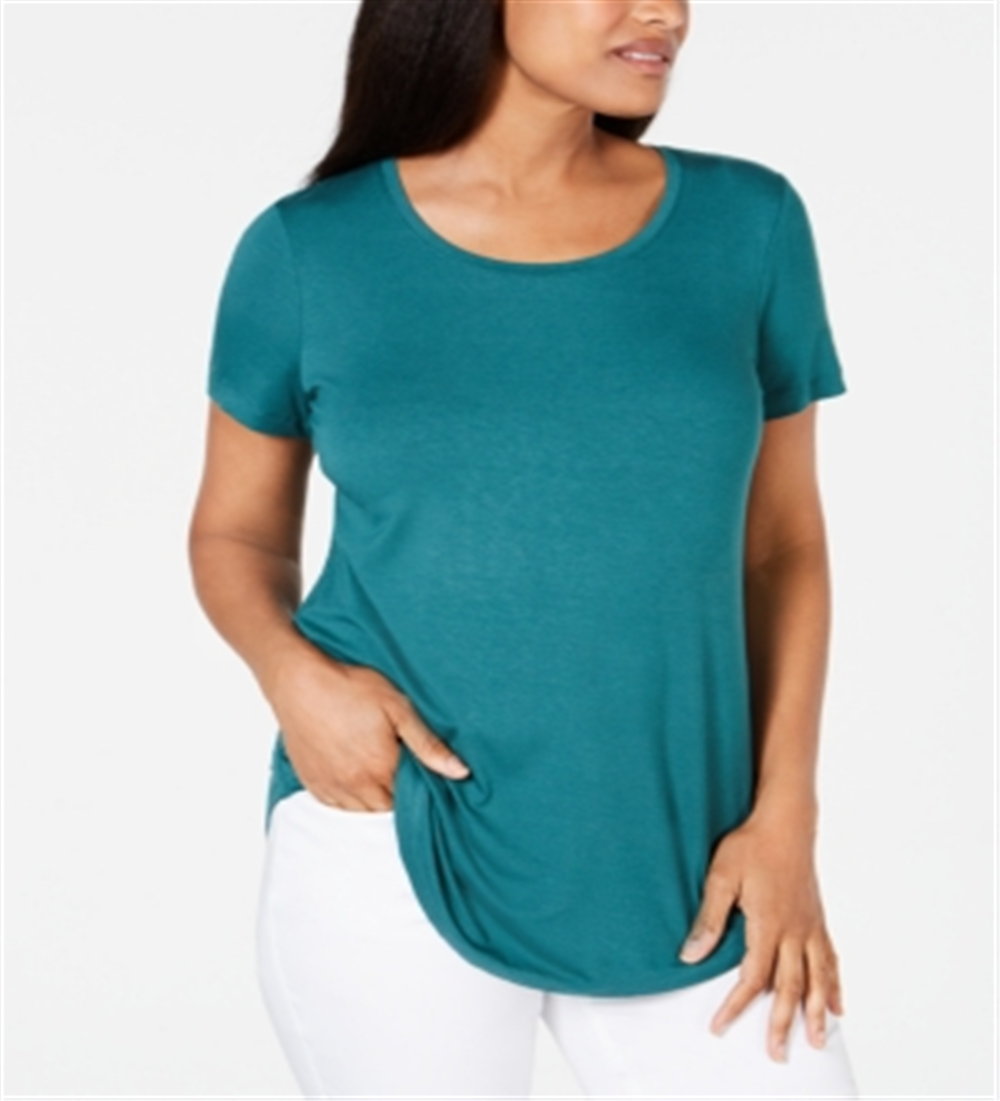 JM Collection Top feminino com decote redondo, verde, tamanho X-S