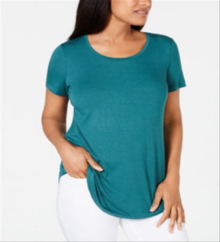 JM Collection Top feminino com decote redondo, verde, tamanho X-S