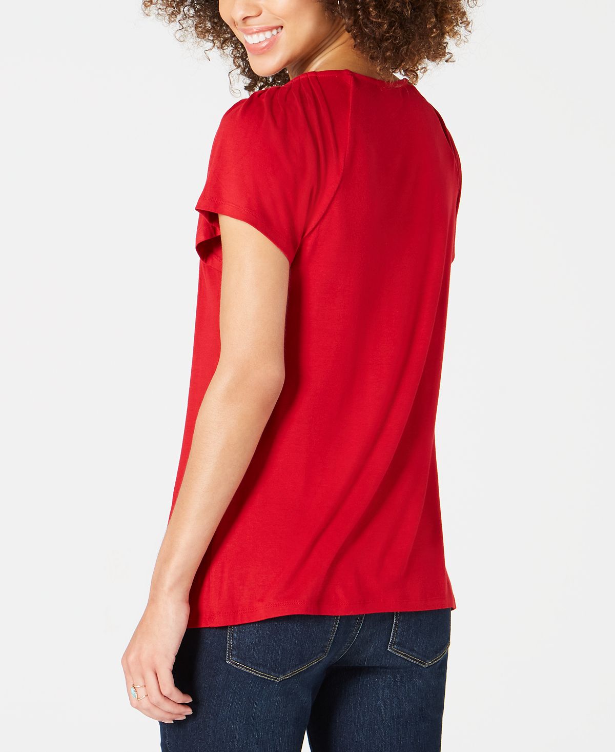 Top feminino com mangas bufantes e pregas Style &amp; Co, vermelho, tamanho pequeno