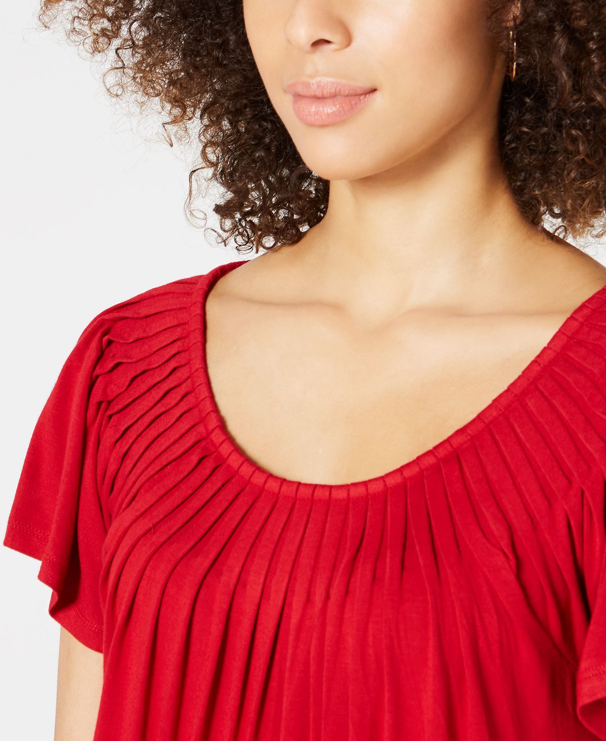 Top feminino com mangas bufantes e pregas Style &amp; Co, vermelho, tamanho pequeno