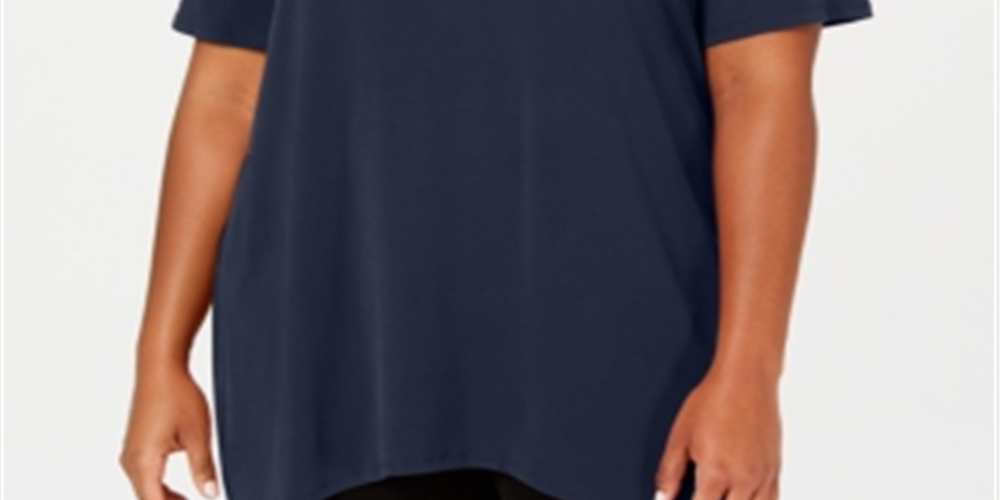 JM Collection Top feminino plus size com ombros descobertos e detalhes em azul, tamanho 2X