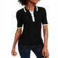 Blusa feminina Maison Jules com botões e gola, manga curta, preta, tamanho grande