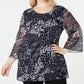 Túnica feminina estampada plus size renda azul JM Collection tamanho 0X