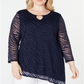 Túnica feminina plus size burnout azul, tamanho 2X, da coleção JM