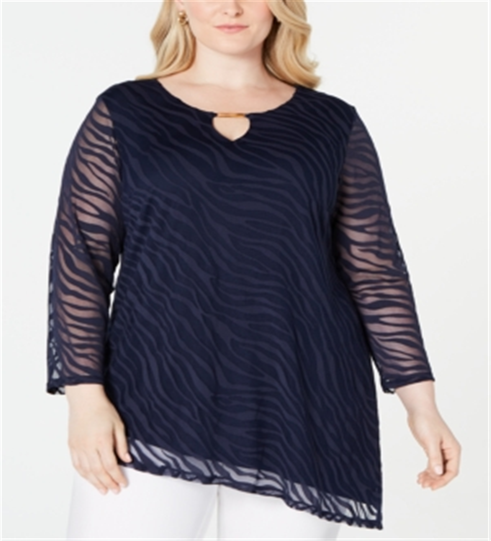 Túnica feminina plus size burnout azul, tamanho 2X, da coleção JM