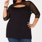 INC International Concepts Top Plus Illusion Detail Feminino Preto Tamanho 1X