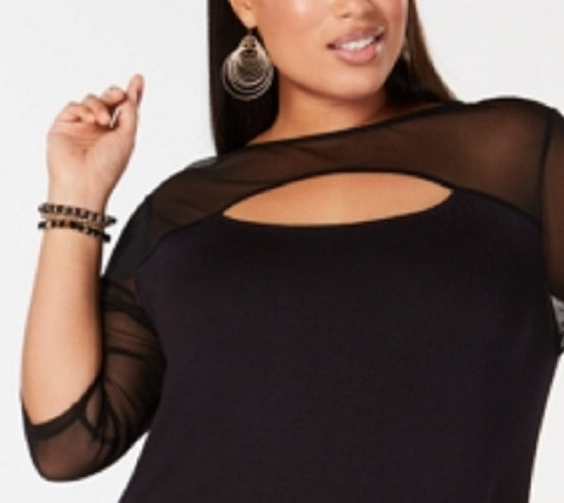 INC International Concepts Top Plus Illusion Detail Feminino Preto Tamanho 1X