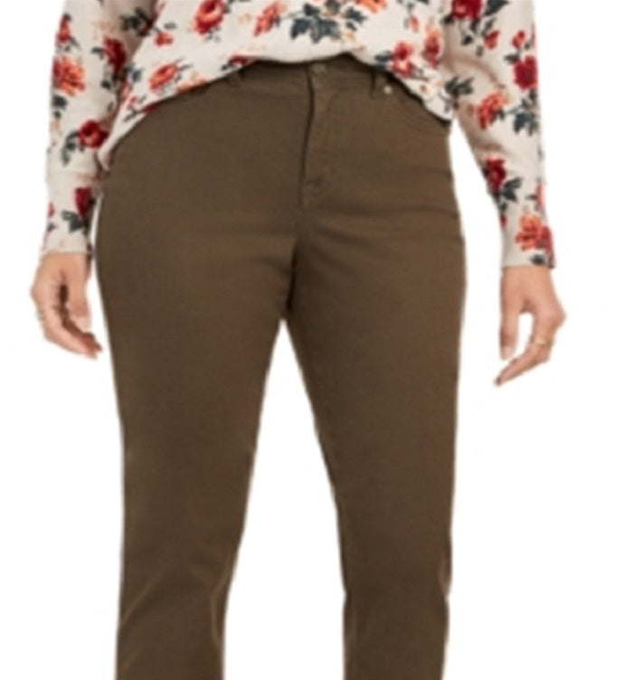 Calça jeans feminina estilo curvilíneo, perna reta, verde, tamanho 2