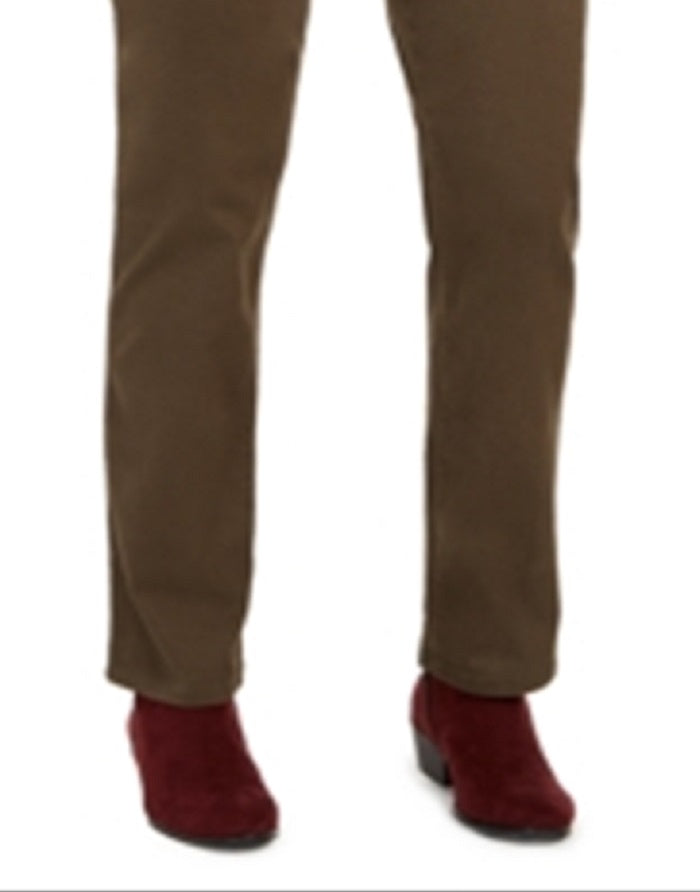 Calça jeans feminina estilo curvilíneo, perna reta, verde, tamanho 2