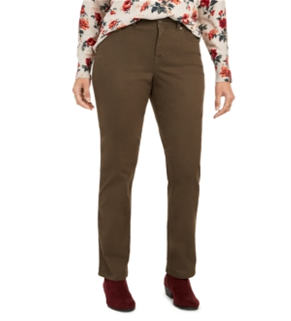 Calça jeans feminina estilo curvilíneo, perna reta, verde, tamanho 2