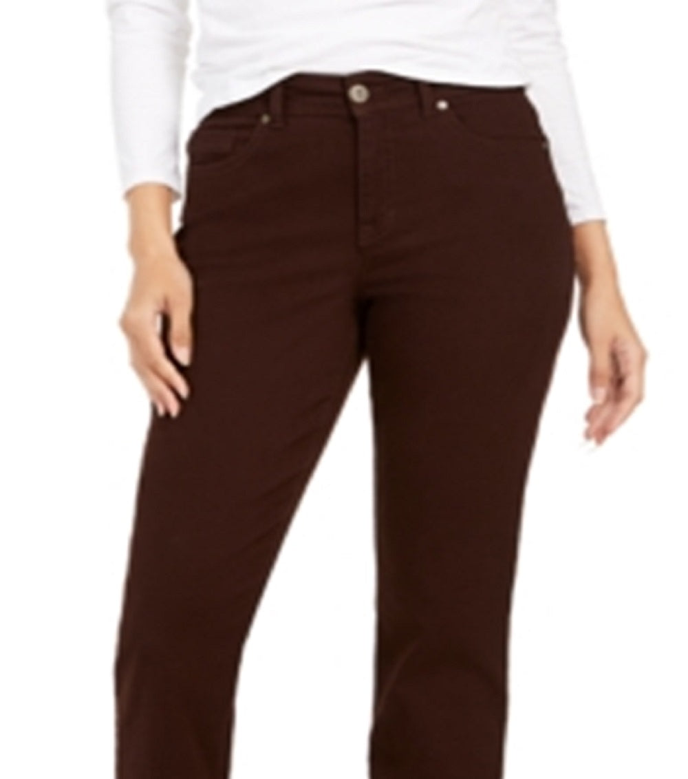 Calça jeans feminina estilo curvilíneo com perna reta, marrom, tamanho 16 S
