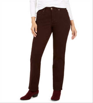 Calça jeans feminina estilo curvilíneo com perna reta, marrom, tamanho 16 S