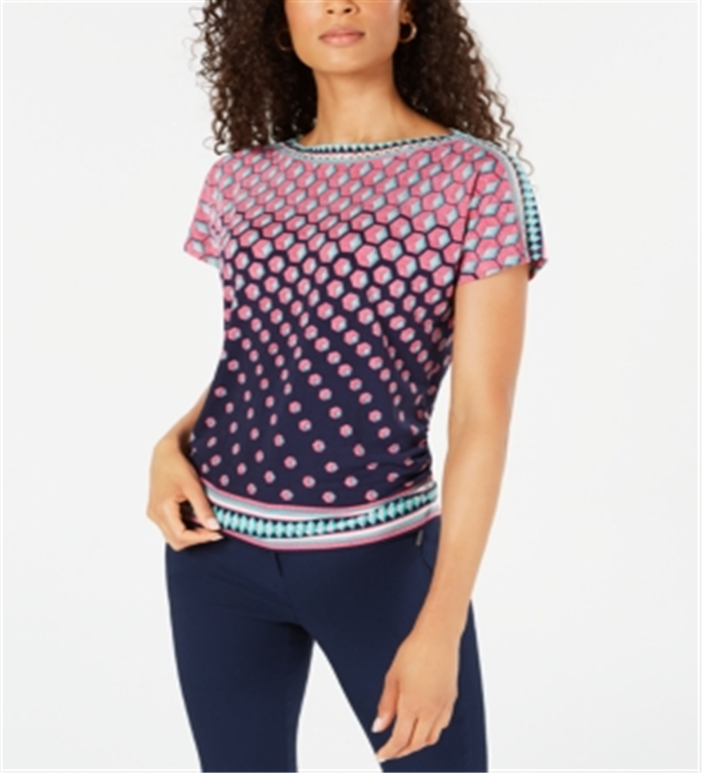 JM Collection Blusa Estampada Feminina Rosa Tamanho P