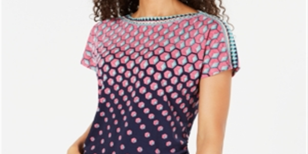 JM Collection Blusa Estampada Feminina Rosa Tamanho P