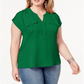 Camisa utilitária plus size de mídia mista feminina INC International Concepts, verde, tamanho 4X