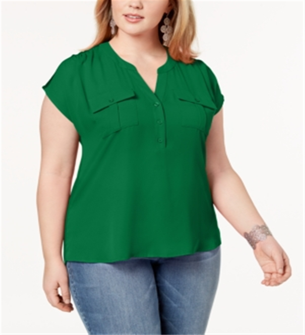 Camisa utilitária plus size de mídia mista feminina INC International Concepts, verde, tamanho 4X