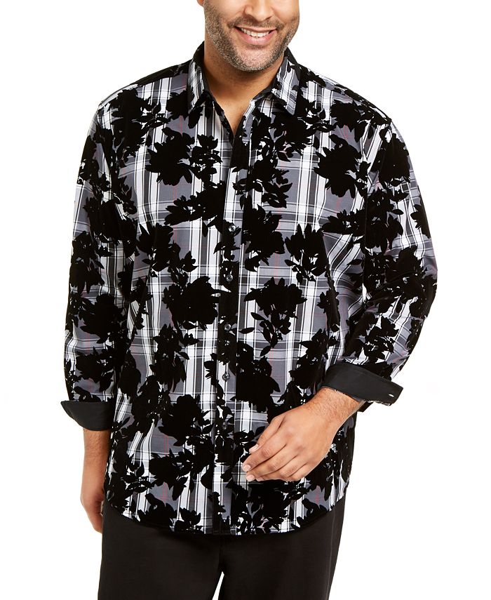 Camisa casual masculina com botões e manga comprida estampada da INC International Concepts, cinza, tamanho 48