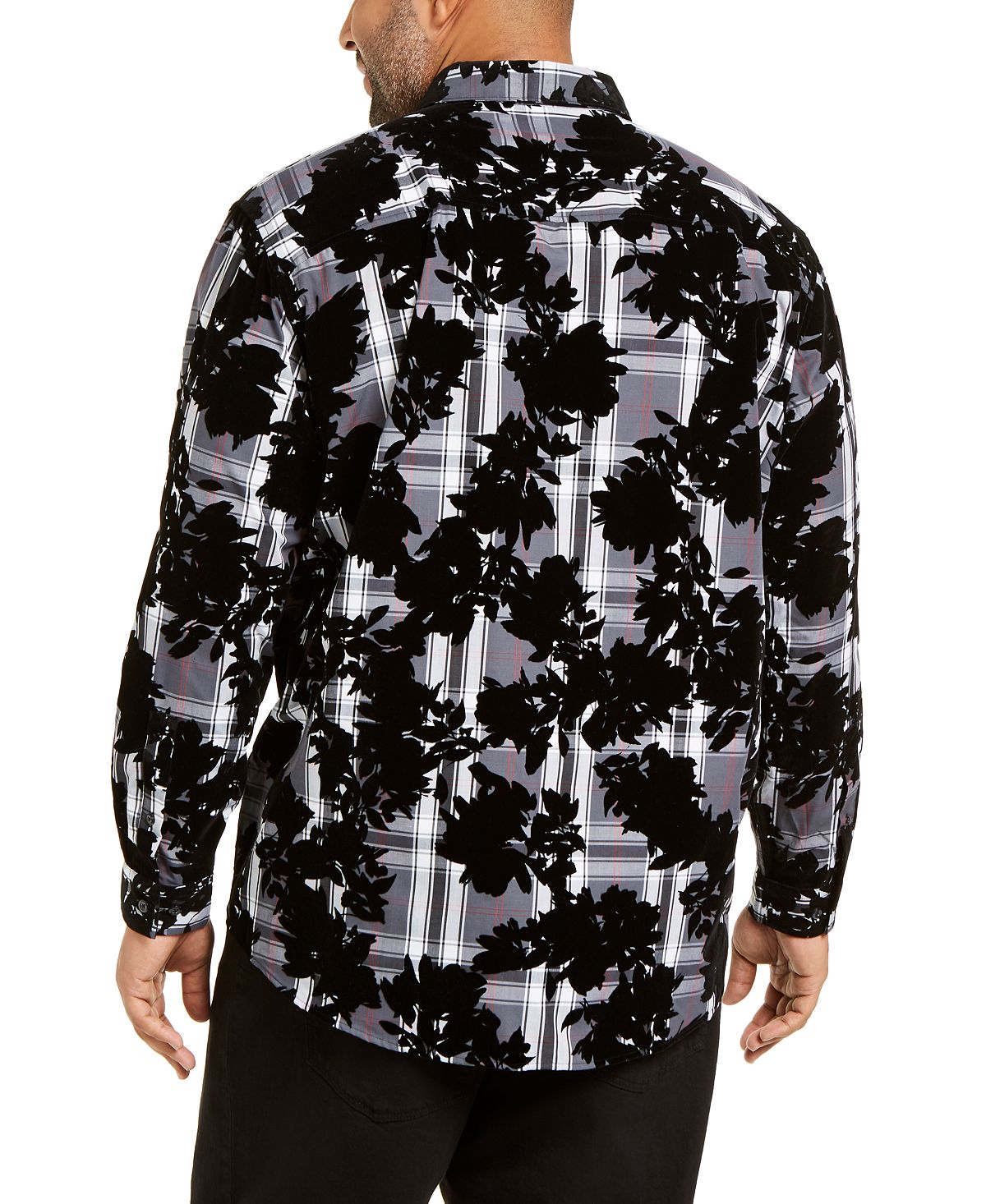 Camisa casual masculina com botões e manga comprida estampada da INC International Concepts, cinza, tamanho 48