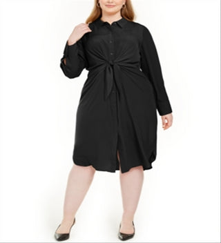 Vestido-camisa feminino Alfani Plus com amarração frontal, preto, tamanho pequeno e pequeno
