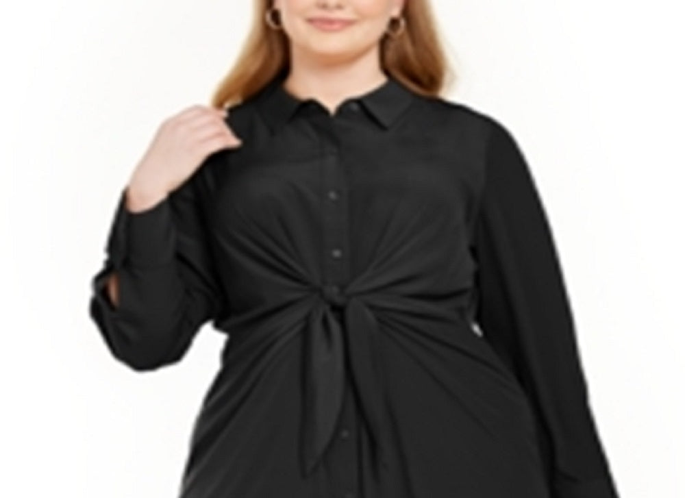 Vestido-camisa feminino Alfani Plus com amarração frontal, preto, tamanho pequeno e pequeno