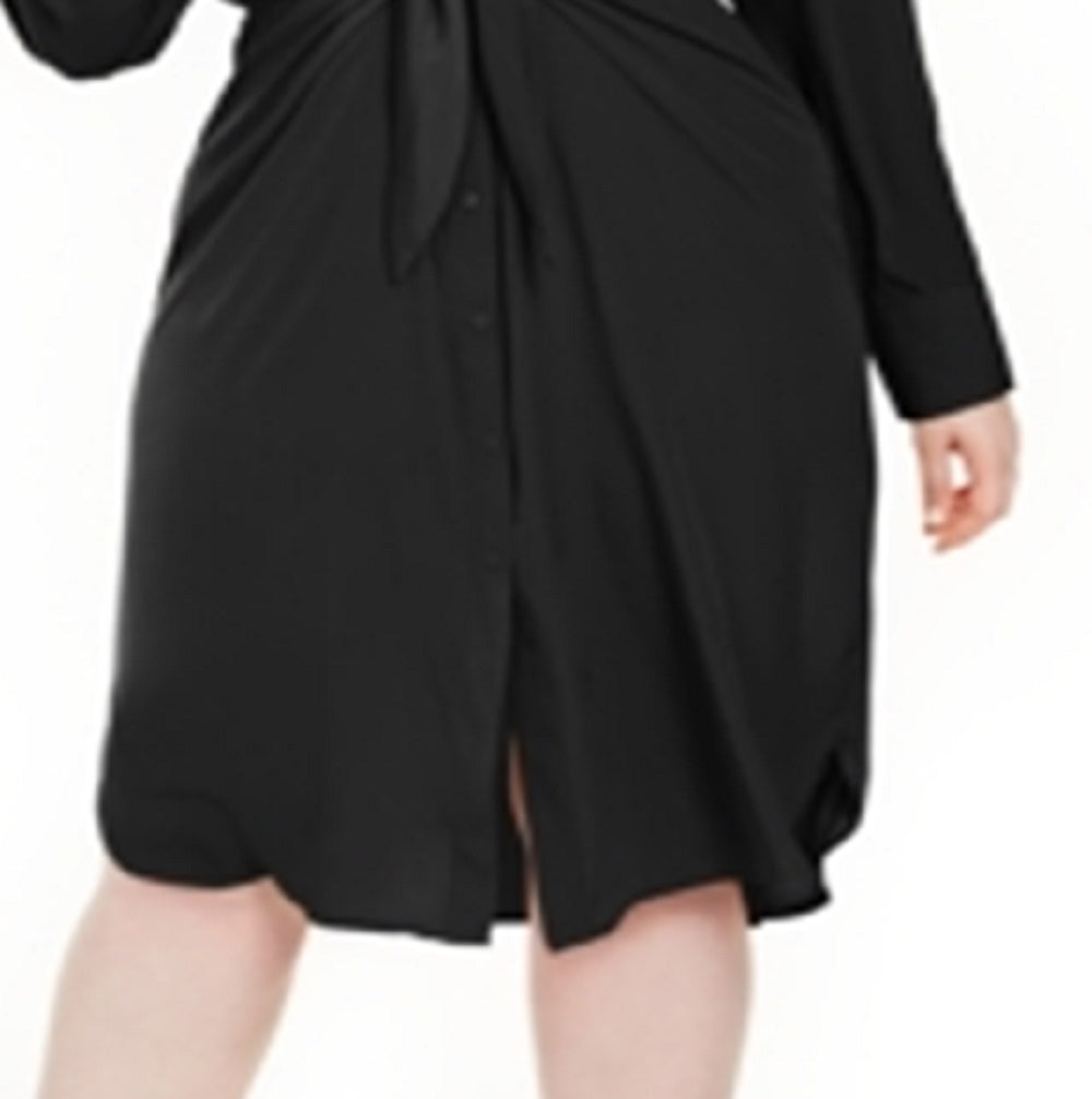 Vestido-camisa feminino Alfani Plus com amarração frontal, preto, tamanho pequeno e pequeno