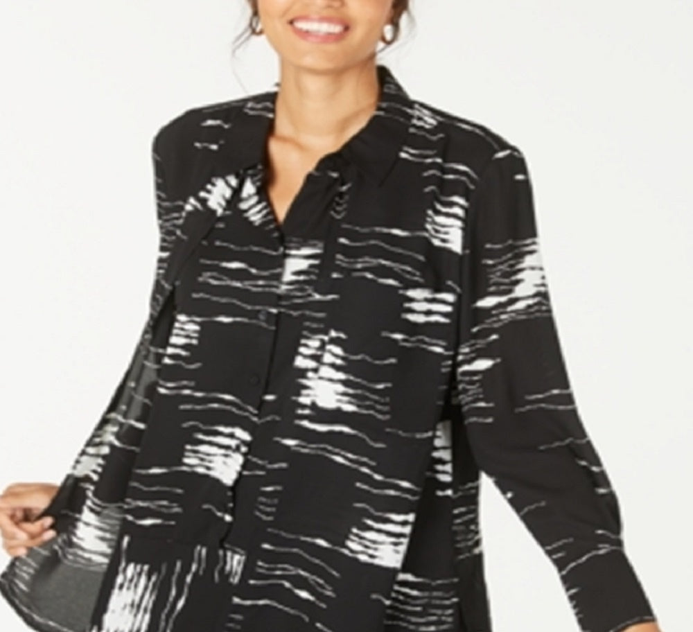 Blusa túnica popover estampada feminina Alfani, preta, tamanho X-S