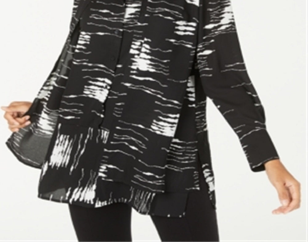 Blusa túnica popover estampada feminina Alfani, preta, tamanho X-S