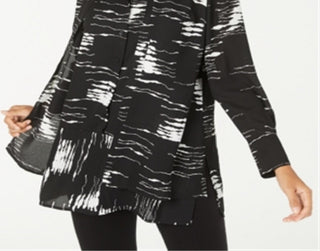 Blusa túnica popover estampada feminina Alfani, preta, tamanho X-S