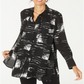 Blusa túnica popover estampada feminina Alfani, preta, tamanho X-S
