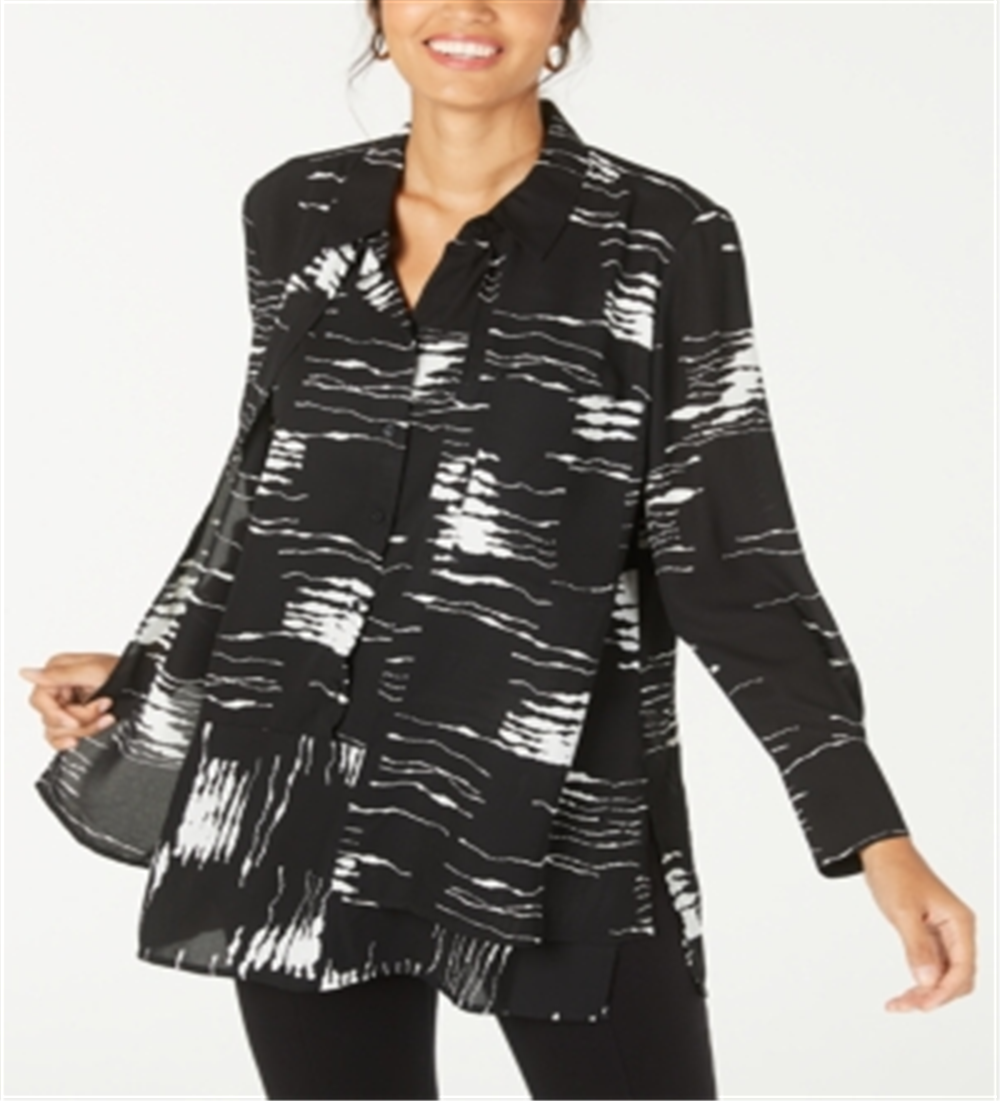 Blusa túnica popover estampada feminina Alfani, preta, tamanho X-S