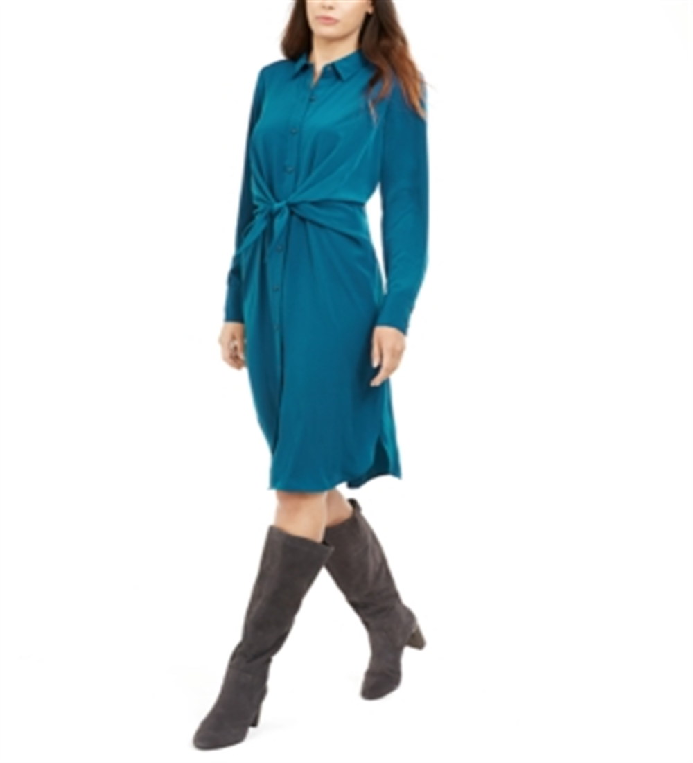 Vestido-camisa feminino Alfani com amarração frontal, azul, tamanho 6