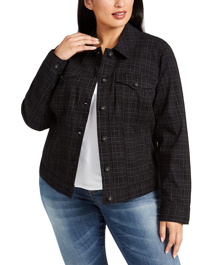 Jaqueta jeans xadrez feminina Style &amp; Co, preta, tamanho 18W