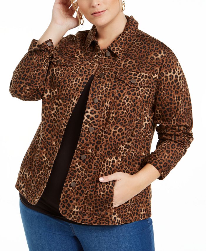 Jaqueta feminina Charter Club Plus com estampa de chita marrom, tamanho 4X
