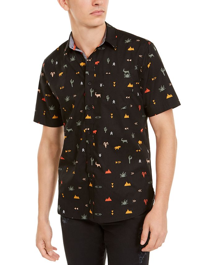 Camisa masculina com estampa de hieróglifos American Rag, preta, tamanho XX-G