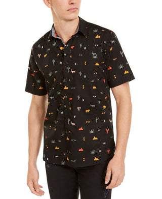 Camisa masculina com estampa de hieróglifos American Rag, preta, tamanho XX-G