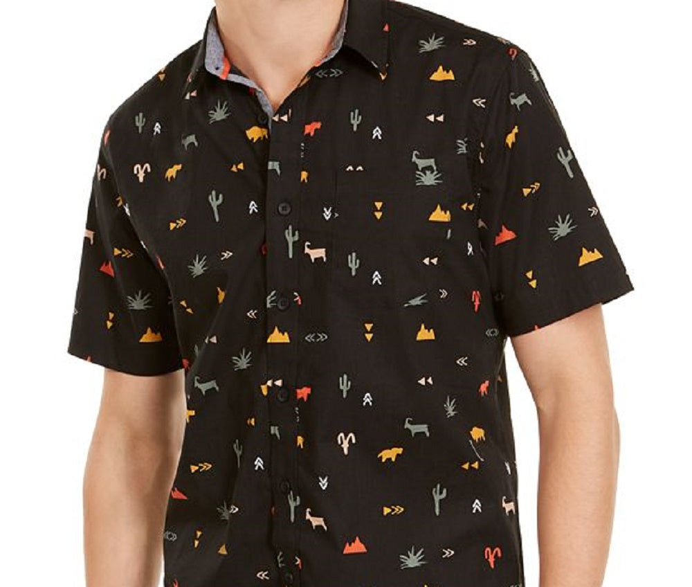 Camisa masculina com estampa de hieróglifos American Rag, preta, tamanho XX-G