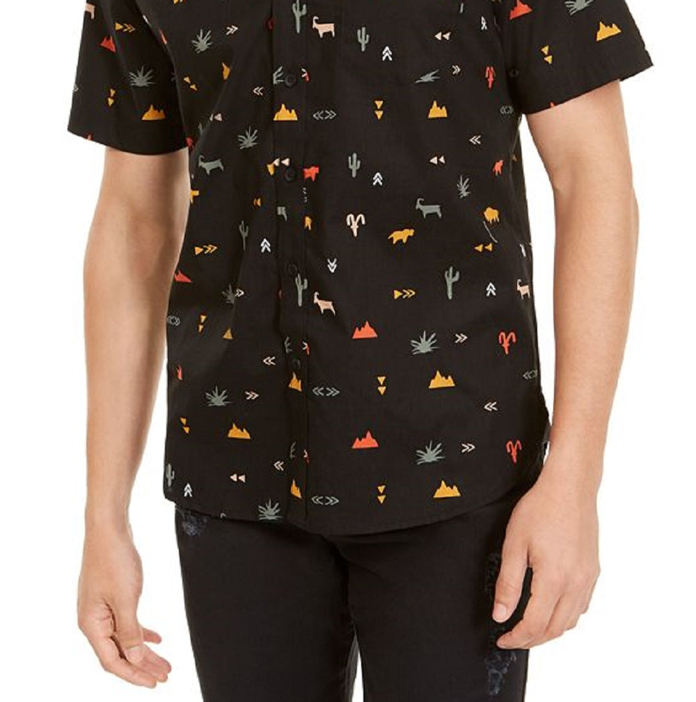 Camisa masculina com estampa de hieróglifos American Rag, preta, tamanho XX-G