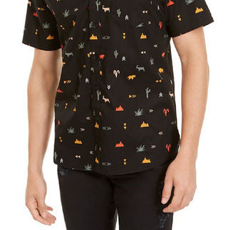 Camisa masculina com estampa de hieróglifos American Rag, preta, tamanho XX-G