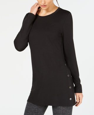 Túnica feminina ID Ideology com botões laterais, preta, tamanho XX-G