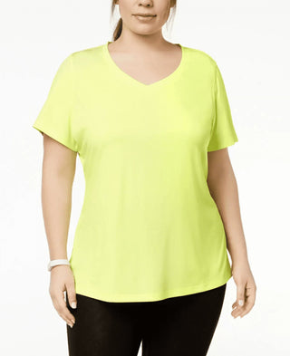 Camiseta feminina Ideology Plus Size Rapidry com decote em V, amarela, tamanho 2X