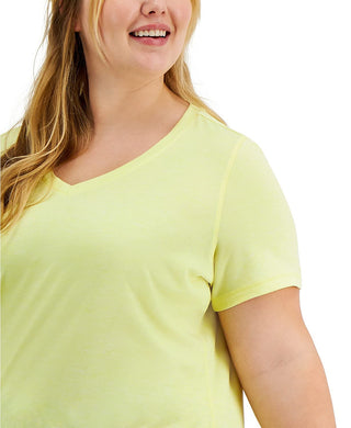 Camiseta feminina Ideology Plus Size Rapidry com decote em V, amarela, tamanho 2X