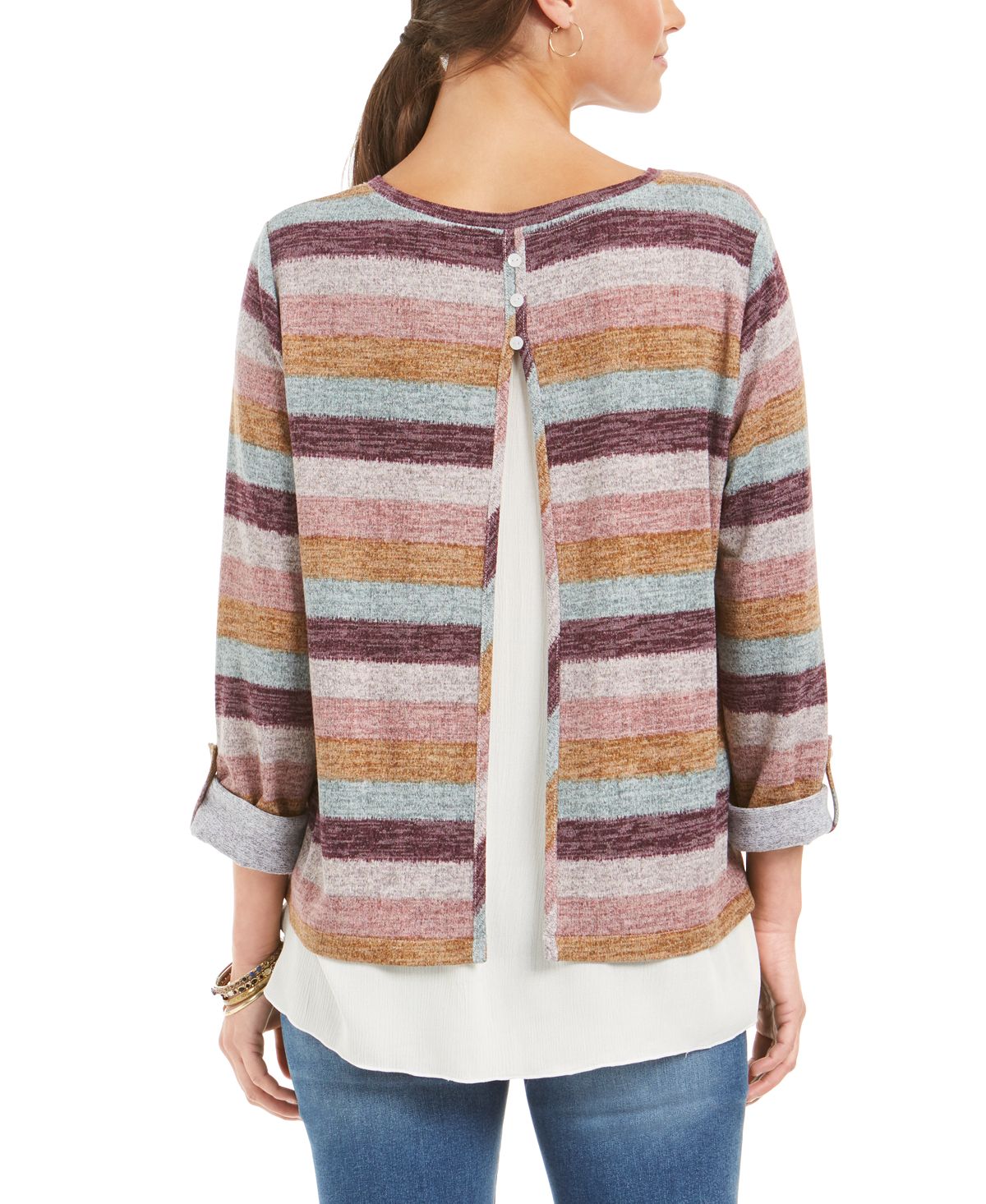 Suéter listrado em camadas feminino Style &amp; Co, roxo, tamanho pequeno M