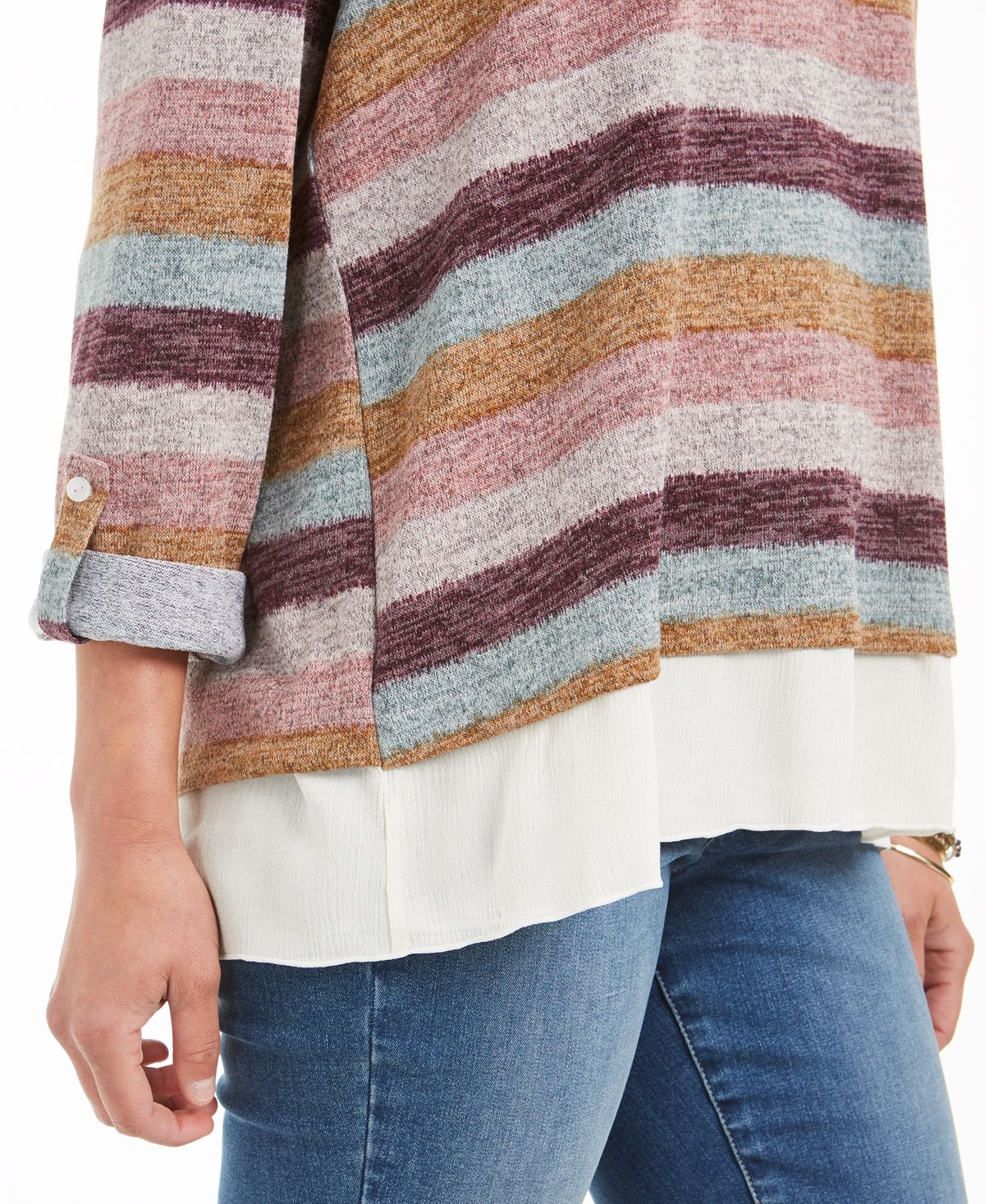 Suéter listrado em camadas feminino Style &amp; Co, roxo, tamanho pequeno M