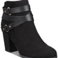 Material Girl Botas de cano curto femininas Melany de camurça sintética, pretas, tamanho 9,5 M